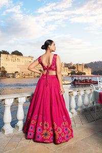 Tussar silk pink floral Lehenga