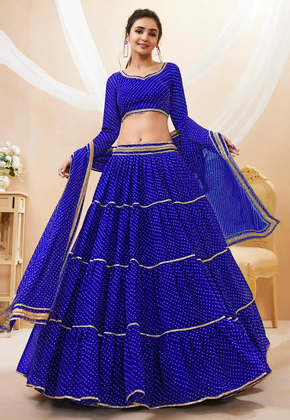 Blue leheriya Georgette Lehenga