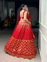 Red banarasi silk lehenga (skirt stitched)