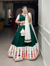 Traditional green mirror work pure cotton readymade Lehenga
