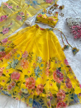 Yellow floral organza silk Lehenga readymade