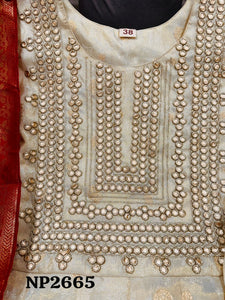Niks collection - off white jacquard silk anarkali (plus size option)