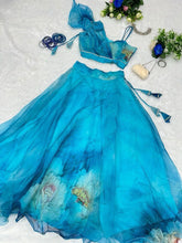 Calming blue organza silk readymade lehenga