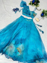 Calming blue organza silk readymade lehenga