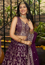 Wine dola silk jacquard Lehenga