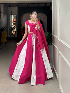 Blended pink and white mirror work Lehenga