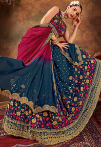 Teal blue and pink wedding Lehenga