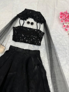 Black sequin with cape Lehenga