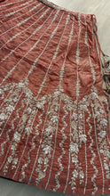 Peachy pink chiffon zari embroidered lehenga