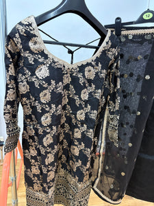 Black and gold banarasi silk salwaar kameez