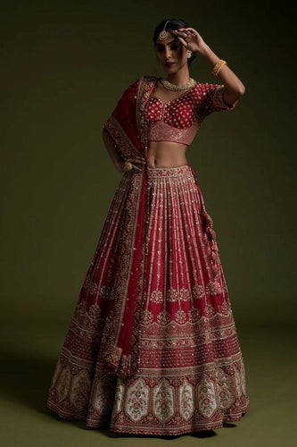 Rangoon silk red and gold Lehenga