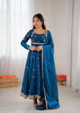 Royal blue anarkali in fendi silk