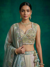 Pastel multicoloured organza lehenga - sea green
