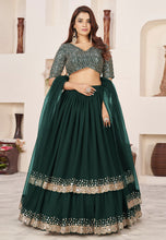 Green double layered georgette Lehenga