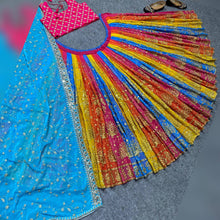 Multi colour digital print bright lehenga