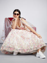 Cream floral embroidered net Lehenga