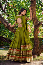 Pure chanderi and zari Lehenga in mehendi green (skirt stitched)