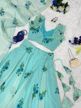 Mint geeen with blue floral readymade Lehenga