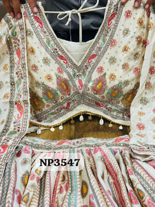Niks collection - Ivory crepe silk printed lehenga