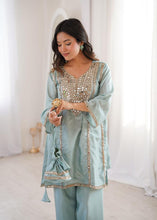 Baby blue mirror work co ord set (FREE BAG)