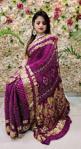 Art silk bandhej saree with kamal Pallu