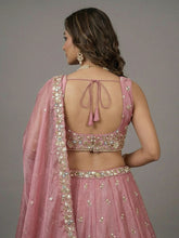 Pink floral tissue embroidered lehenga