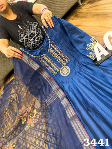 AGC  Collection- blue chanderi silk gown (plus size options)