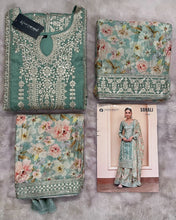 Mint green silk floral salwaar kameez suit