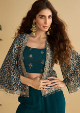 Teal Indo western jacket style palazzo set