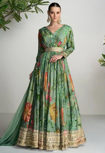 Scarlet - sea green chinon anarkali