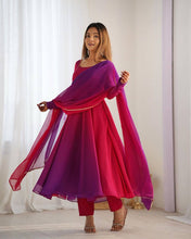 Purple pink shaded anarkali set readymade