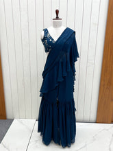 Blue ready to wear sharara saree (XS-XXL)