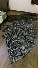 Black silk partywear mirror work Lehenga