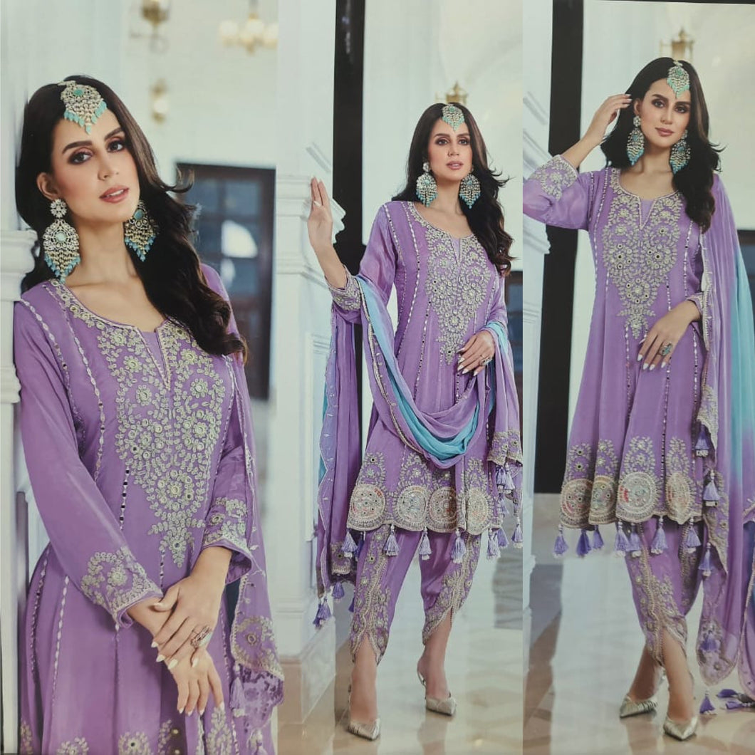 Lilac dhoti suit with peplum top