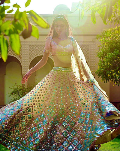 Pastel infusion beige and peach Lehenga