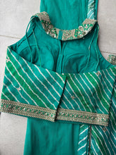 Green leheriya embroidered halter sharara (longer blouse)
