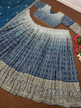 Ombre shaded bandhej print blue Lehenga