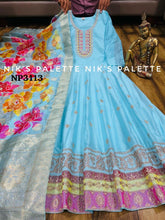 Niks - blue modal chanderi silk anarkali (plus size too up to UK 30)