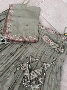 Sage green georgette thread and sequins Lehenga