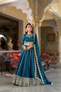 Vichitra silk firozi Lehenga (skirt stitched)