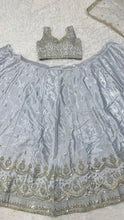 Sky blue satin silk lehenga
