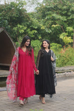 Alia cut readymade 4 layer salwaar kameez in rani/black and wine