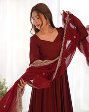 Maroon Roman silk anarkali set readymade