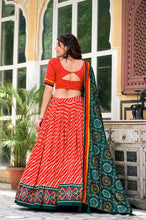 Tussar silk bandhej and Leheriya print in red (skirt stitched)