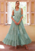 Sky blue georgette centre slit anarkali with pants