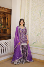 Viscose jacquard sequins gharara readymade set in purple