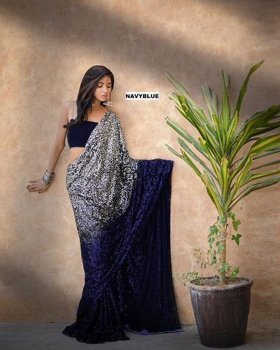 Bollywood khichdi sequins saree in navy blue