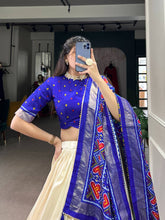 Tussar silk Lehenga with patola print in royal blue