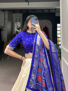 Tussar silk Lehenga with patola print in royal blue