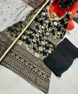Black and gold banarasi silk salwaar kameez